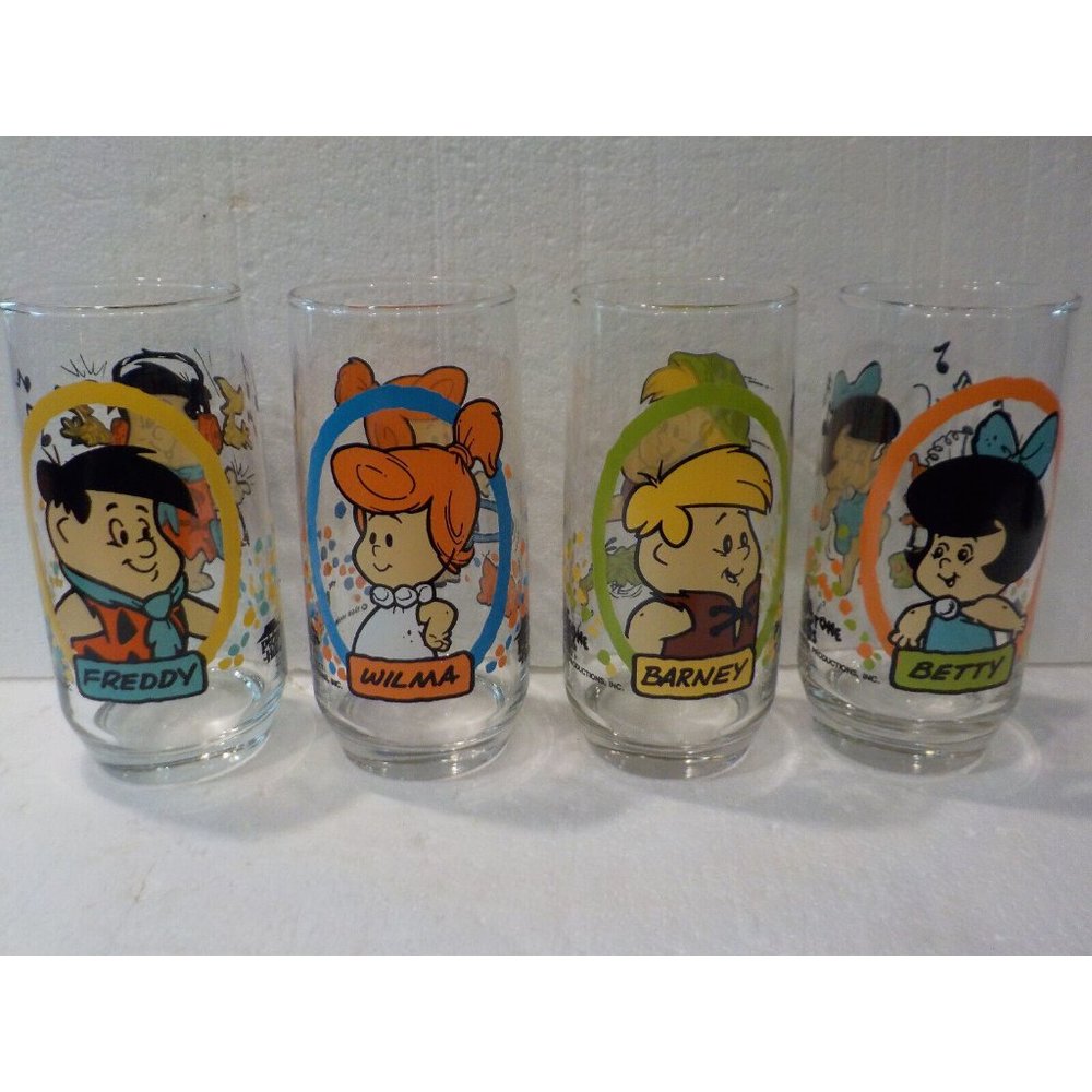 Vintage Lot of 4 1986 The Flinstone Kids Freddy & Wilma Barney & Betty Glasses